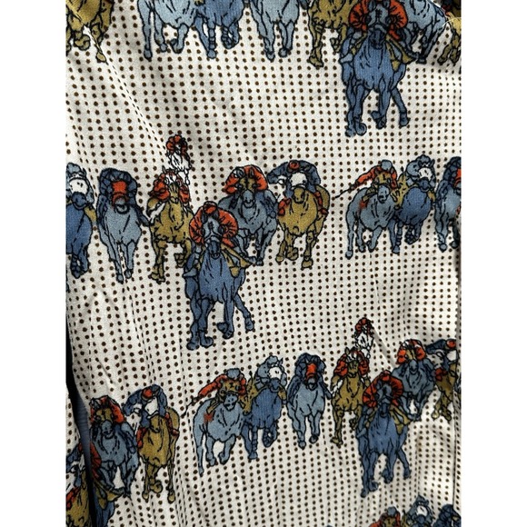 Rare! Vintage Mens Horse Race Print 70s Disco Collar Taiwan Equestrian Derby - Picture 3 of 7